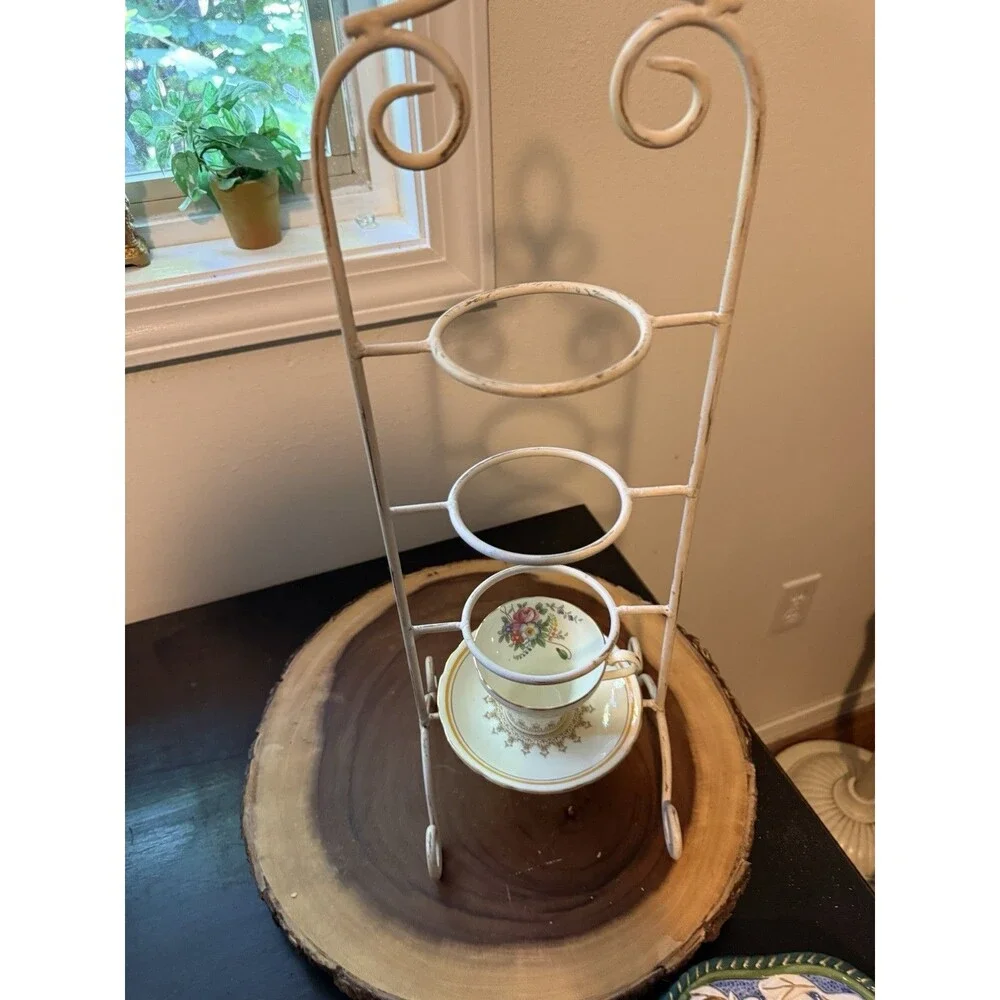 Vintage 4 Tier Metal Teacup & Saucer Display Stand 24